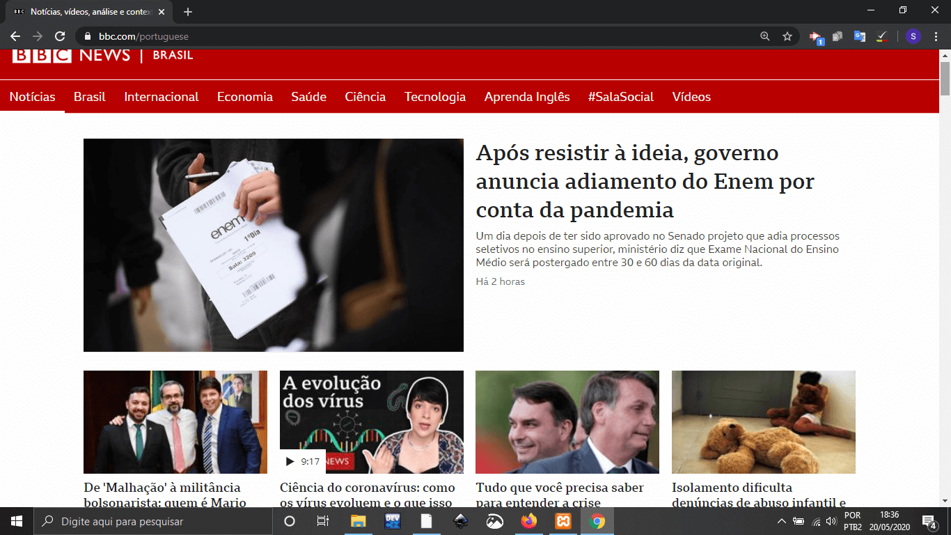 Print da tela inicial do site do BBC Brasil Print da tela inicial do site do BBC Brasil