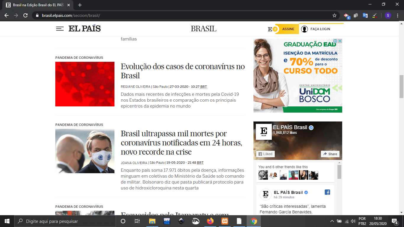 Print da tela inicial do site do El País Print da tela inicial do site do El País