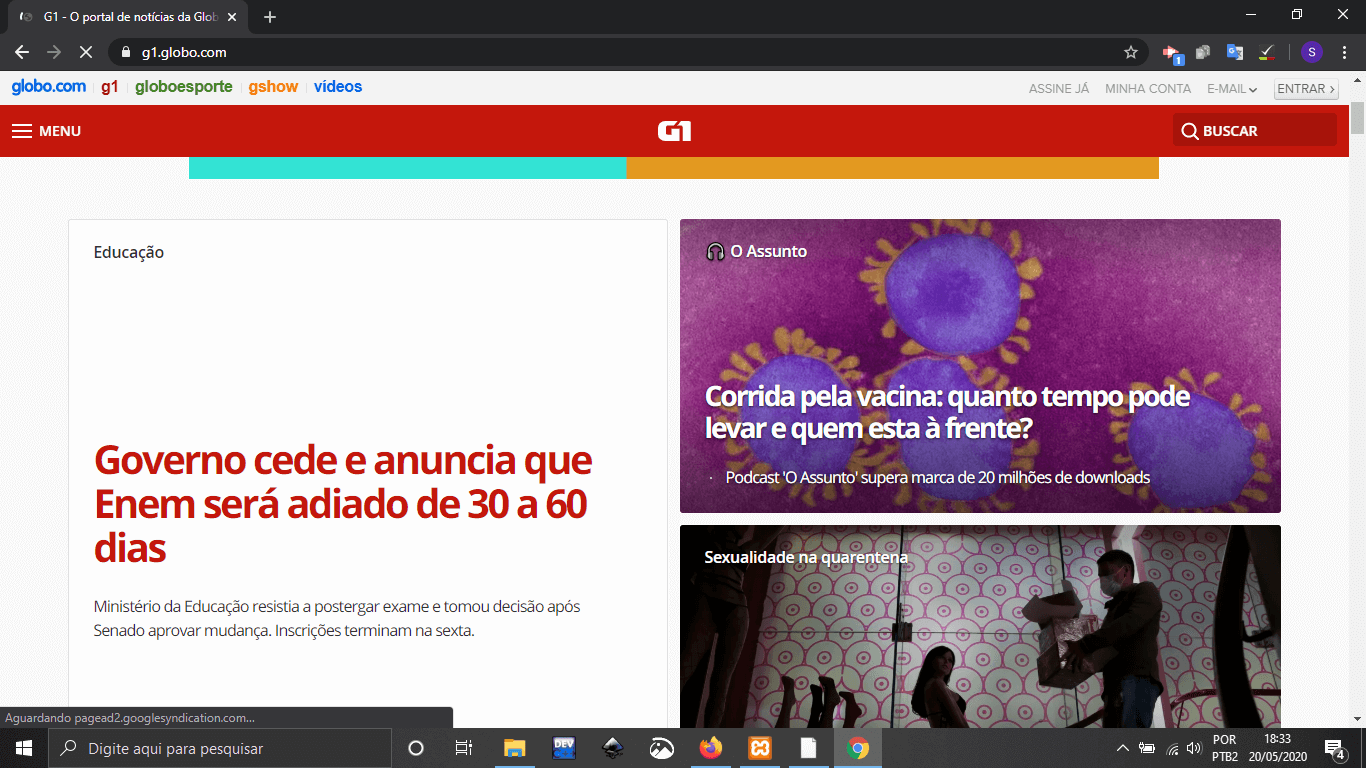 Print da tela inicial do site do G1 Print da tela inicial do site do G1