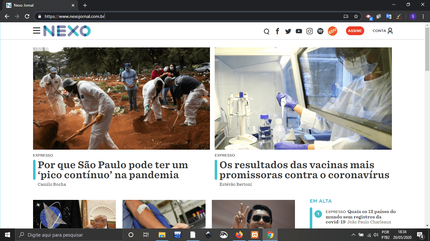 Print da tela inicial do site do Nexo Print da tela inicial do site do Nexo