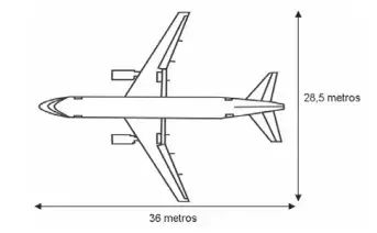 figura a seguir mostra as medidas reais de uma aeronave que será fabricada para utilização por companhias de transporte aéreo. Um engenheiro precisa fazer o desenho desse avião em escala de 1:150.  figura a seguir mostra as medidas reais de uma aeronave que será fabricada para utilização por companhias de transporte aéreo. Um engenheiro precisa fazer o desenho desse avião em escala de 1:150.