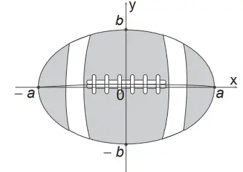 A figura representa a vista superior de uma bola de futebol americano, cuja forma é um elipsoide obtido pela rotação de uma elipse em torno do eixo das abscissas. A figura representa a vista superior de uma bola de futebol americano, cuja forma é um elipsoide obtido pela rotação de uma elipse em torno do eixo das abscissas.
