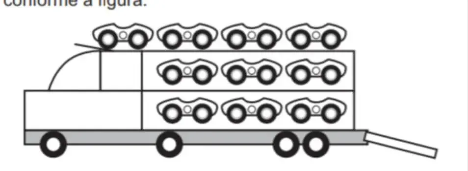 Um brinquedo infantil caminhão-cegonha é formado por uma carreta e dez carrinhos nela transportados, conforme a figura. Um brinquedo infantil caminhão-cegonha é formado por uma carreta e dez carrinhos nela transportados, conforme a figura.
