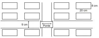 Em um trabalho escolar, um aluno fez uma planta do seu bairro, utilizando a escala 1 : 500, sendo que as quadras possuem as mesmas medidas, conforme a figura. Em um trabalho escolar, um aluno fez uma planta do seu bairro, utilizando a escala 1 : 500, sendo que as quadras possuem as mesmas medidas, conforme a figura.